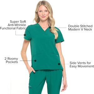 Conjunto de uniforme de enfermera profesional Premium para mujer con tela Flexible con tela elástica suave uniforme de enfermería para mujer - Product Image 6