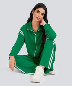 Ensemble de survêtement uni pour femme avec logo personnalisé, sweat à capuche zippé en polyester, pantalon de jogging et vêtements de sport pour la course - Product Image 6