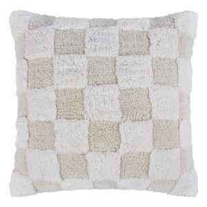 Coussin décoratif moderne en coton pelucheux à carreaux ivoire écologique avec fermeture éclair - Product Image 1