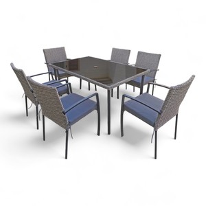 Set da Pranzo da Giardino CARLO in 7 Pezzi in Rattan PE Resistente, Set Tavolo e Sedie Grigio con Cuscini per Giardino, Patio o Balcone - Product Image 4
