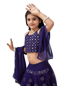 Shoryam Fashion Girls Lehenga Choli entièrement brodé, longueur ras du sol, avec broderie miroir, bleu marine, tenue de fête traditionnelle indienne - Product Image 5