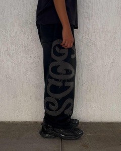 Sudaderas de algodón 100% de peso pesado personalizadas, pantalones de pierna ancha apilados sueltos para correr de alta calidad, pantalones de chándal de hombre acampanados con cordón Vintage - Product Image 3