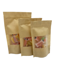 Sachet en papier kraft avec fenêtre HD pour fruits secs, noix, en-cas, sachet scellé, sachet en papier kraft avec fermeture éclair, emballage alimentaire en gros