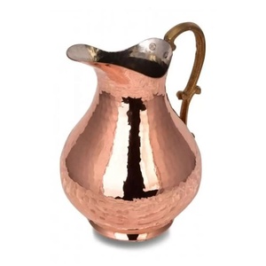 Jarra de cobre en relieve martillada a mano de estilo otomano para servicio de bebidas, Surahi, jarra Pinar NÍQUEL Color 2L con mango - Product Image 4