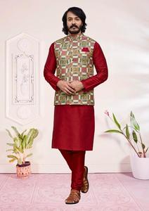 Vêtement de fête de mariage traditionnel indien lourd Jacquard soie intérieure hommes Kurta pyjama veste Maruti mode MF187 prix de gros - Product Image 4