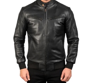 100% véritable haute rue hommes coupe ajustée veste en cuir col montant fermeture à glissière Satin doublure hiver respirant coupe-vent - Product Image 2