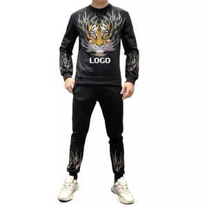 SALAMIN, nuevos deportes de invierno para hombre, ropa de entrenamiento para trotar, chándales con capucha de estilo único, diamantes de imitación, colores invertidos sólidos - Product Image 1