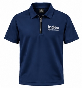 Polo de Manga Corta Azul Marino para Hombre, con Cierre, Logotipo Bordado, Tejido de Punto de Secado Rápido, Estilo Deportivo - Product Image 1