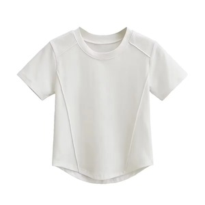 Color sólido 100% algodón transpirable cuello redondo manga corta venta al por mayor jersey de alta calidad Curvy Hem logotipo personalizado camiseta de mujer - Product Image 4