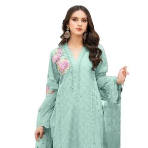 Nouveau Kurtis en organza brodé de créateur pakistanais avec des vêtements indiens et pakistanais en soie cousus Pent et Duppata - Product Image 1
