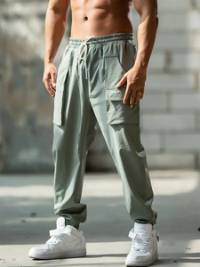 Pantalones Deportivos de Alta Calidad, 100% Poliéster, Elásticos, Ajustados, Estilo Urbano, con Cordón, Casuales, Deportivos, Elegantes, de Corte Recto - Product Image 5