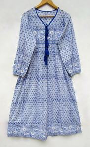 2026 Wholesale Collection Printed Long Kaftan V-neck Half Sleeves Rayon Fabric <b>Loose</b> <b>Fitting</b> <b>Dress</b> With Side Slit Spring Kaftan - Product Image 5