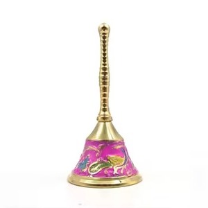 Classic Pure Brass <b>Hand</b> Bell New Design with Brass Handle Vintage Look Metal Peon Bell for Office School Temple and Daily Use - Product Image 6