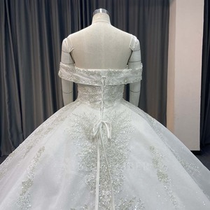 ANY263 Traditional <b>Sequined</b> Beaded Off Shoulder Criss-Cross Wedding Puffy Gowns Dress - Product Image 6