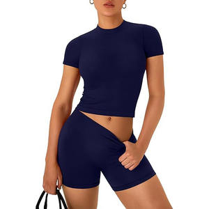 Vêtements pour femmes Tenues de sport Fitness Crop tops T-shirts et shorts Ensembles écologiques Coupe ajustée Ensembles de shorts 2 pièces - Product Image 1