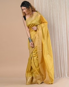 Sari en soie Tussar multicolore élégant pour femmes, offrant un attrait ethnique lisse et charmant pour les tenues de fête en provenance d'Inde - Product Image 2