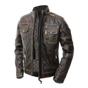 Blouson de motocycliste vintage marron en cuir véritable pour hommes vestons avec logo et design personnalisés pour hommes - Product Image 2