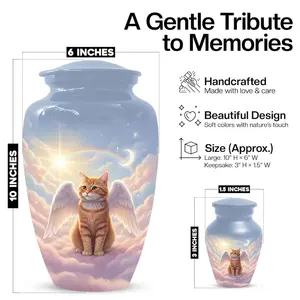 Urnas de Ángel con Forma de Gato Naranja para Cenizas, Urna Conmemorativa para Mascotas - Product Image 2