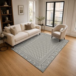 <b>RUGS</b> DEPOT LXDP-0451 Wholesale Grey <b>Silver</b> Ethnic Kilim Digital Printed Machine Washable Chenille Area <b>Rug</b> Non Slip - Product Image 2