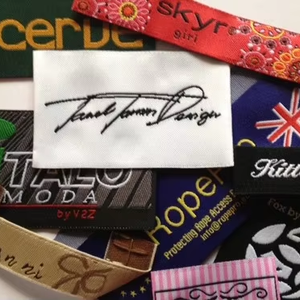 Nombre personalizado de la marca Logo prenda dobladillo Damasco tela tejido parche poliéster extremo pliegue tejido cuello Etiqueta de color personalizado etiquetas personalizadas - Product Image 1