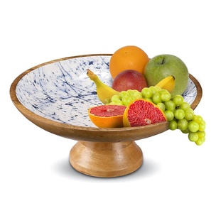 High Quality Wood Fruits Bowl Stand Printed Design Dinner <b>Table</b> Decorative Item Chocolate Server Platter Bowl - Product Image 1