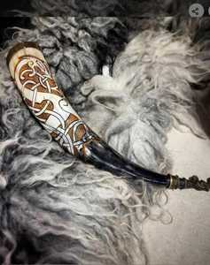 Cuerno de búfalo medieval grande tallado a mano y pulido, cuerno para beber, estilo náutico, adornos navideños para Mead Ale - Product Image 4