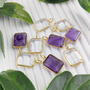 Pendentif religieux chrétien en argent sterling avec pierre précieuse naturelle, serti en clos, forme octogonale, quartz clair et améthyste - Or/Argent - Product Image 5