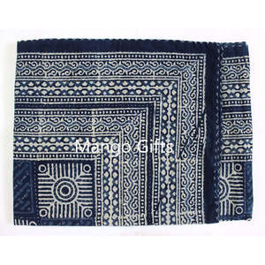 100% Cotton Indigo Hand Block Print Kantha <b>Quilt</b> <b>Handmade</b> Double Size Traditional Indian Home Decor Bedcover Embroidered Duvet - Product Image 6