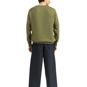 เสื้อสเวตเตอร์แขนยาวของผู้ชายผ้าฝ้าย100% คอลูกเรือสีพื้นแบบลำลองแบบปกติ - Product Image 6