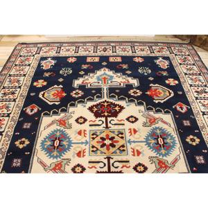 Tapis de 7,8 x 9,9 pieds, tapis turc vintage, tapis en laine bleu et rouge à pois - Product Image 3