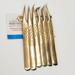 Pinces à épiler dorées à pointe en fibre pour extensions de cils, adaptées au travail d'extension de cils classique et à l'isolation des cils - Product Image 6