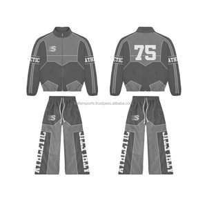 Conjunto de chándal de chaqueta y pantalones cortos cortavientos de poliéster con diseño personalizado de tendencia superior de talla grande para hombre, conjunto de cortavientos de nailon con cremallera completa - Product Image 5