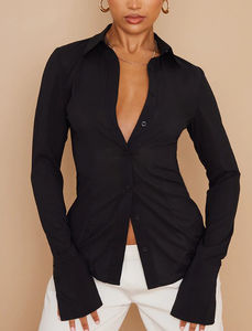 Camisa Casual de Manga Larga de Alta Calidad para Mujer, Blusa Elegante para Mujer, Blanca, de Punto, con Botones, Corte Regular - Product Image 4