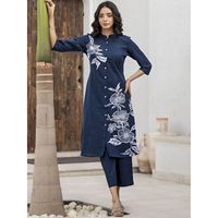 Ensembles Kurta pour femme Imprimé floral Une ligne col mandarin manches trois quarts pantalon droit solide avec poche unique