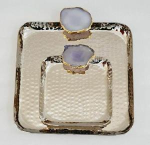 Plateau décoratif de Noël en acier inoxydable avec poignée en agate, plateau de service pour chocolat, pour la décoration de la table à manger de la cuisine moderne - Product Image 6