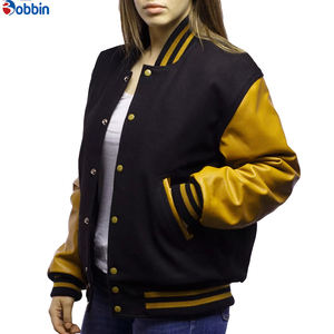 Veste universitaire d'hiver pour femme, écologique, respirante, en toile matelassée, col montant, réversible, mélange laine/cuir - Product Image 6