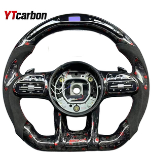 Volant en cuir et fibre de carbone rouge YTcarbon pour G-Class G Wagon A45 <span class=keywords><strong>AMG</strong></span> <span class=keywords><strong>AMG</strong></span> GT <span class=keywords><strong>63</strong></span> G63 <span class=keywords><strong>AMG</strong></span> G500 G550 W202 W202 - Product Image 1