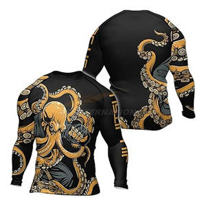 Camiseta de entrenamiento MMA Jiu Jitsu de manga larga para hombre, Camiseta holgada BJJ Rash Guard Stretch Grappling Top No Gi Compression Sportswear UPF50 - Product Image 1
