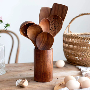 Juego de utensilios de cocina modernos de madera de teca de grado alimenticio, cucharas para sopa fáciles de limpiar, herramientas para servir con accesorios de diseño manual para cocinar - Product Image 5