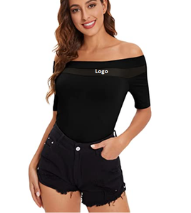 Hot Women's Sexy Off Shoulder manga corta Slim Fit Mesh Insert Top Shirt - Product Image 5