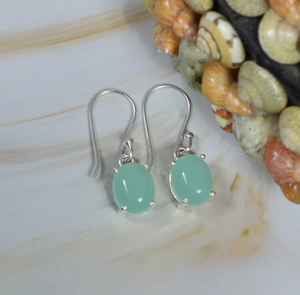 Aqua Chalcedony 925 Sterling Silver Gemstone Dangle <b>Earrings</b> Handmade Oval Shape 1 Pair <b>Christmas</b> Gift Fashion Jewelry - Product Image 3