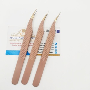 Pinces à extensions de cils en forme de dauphin, couleur marron, pointe dorée, haute qualité, avec emballage boîte - Product Image 2