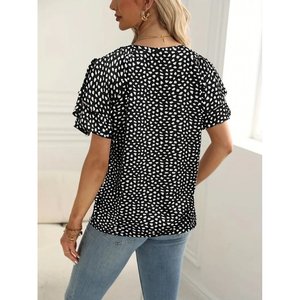 Blusa de Manga Corta Estampada para Mujer de Jane's con Mangas con Volantes - Top Casual con Cuello Redondo y Estampado Gráfico - Product Image 4