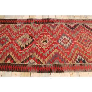 Alfombra Turca Vintage, Alfombra de Pasillo de 3.6x11.2 pies, Alfombra Roja con Diseño Floral - Product Image 2