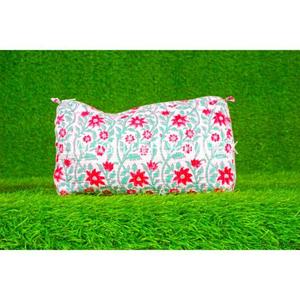 Bolso de maquillaje de algodón acolchado con estampado de bloque de mano indio Cremallera geométrica Estuche de tocador de mujer profesional para viajes Gris - Product Image 4