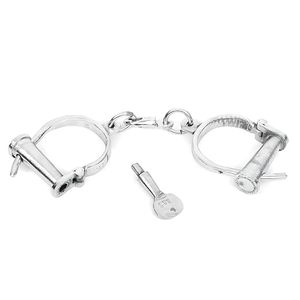 กุญแจมือเหล็กชุบโครเมี่ยมสำหรับการปฏิบัติงาน OEM กุญแจมือแบบอินเดียที่มีน้ำหนักมากแบบปรับได้สำหรับการแสดงบนเวทีขายส่ง - Product Image 4