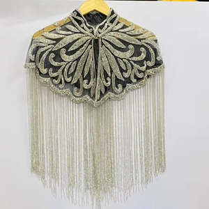 Poncho para Adultos con Cuentas y Cristales Bordados de Kushang Textile Designer, Tela de Organza Antiestática de Seda/Cachemira/Acrílico - Product Image 1