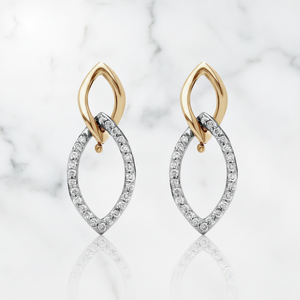 Boucles d'oreilles pendantes en forme de goutte d'eau avec motif de feuille de marquise double à deux tons, en moissanite, en argent sterling, bijoux fins, pour mariage et fête - Product Image 1