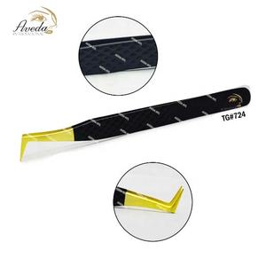 Pince à cils en acier inoxydable, pointe en or incurvée Sami, couleur noire, poignée en diamant, pince à cils, Logo personnalisé - Product Image 6