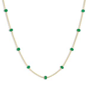 Collar de cadena con cuentas de Esmeralda Natural de Plata de Ley 925 para mujer, joyería de boda con piedra natal de 14 pulgadas, collares de cuentas finas - Product Image 1